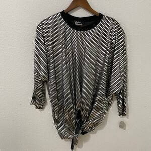 Vintage Silver Threads Blouse Top Women's Size XS/S 3/4 Sleeve Metallic Foil Dot